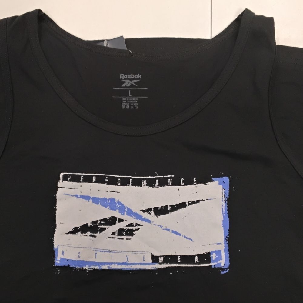 Reebok Black Tank with Blue and White Design